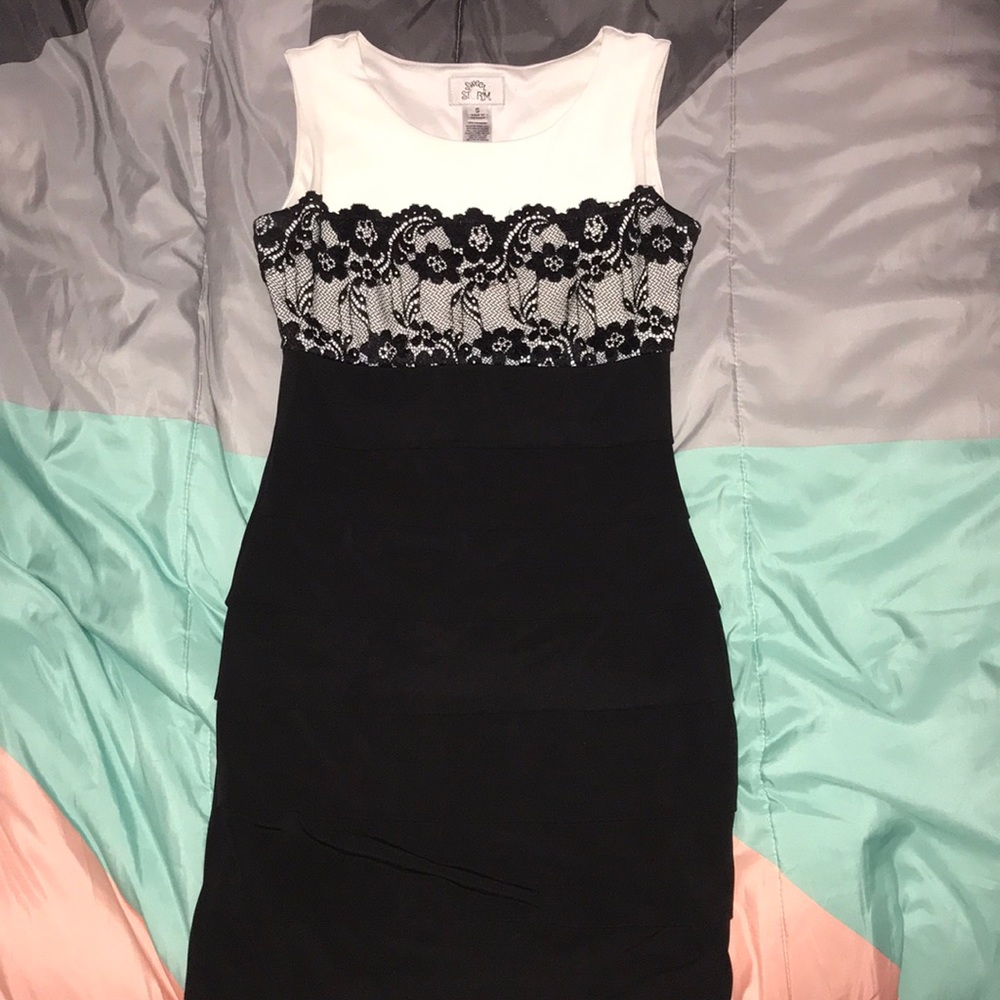 Black and white formal dress.